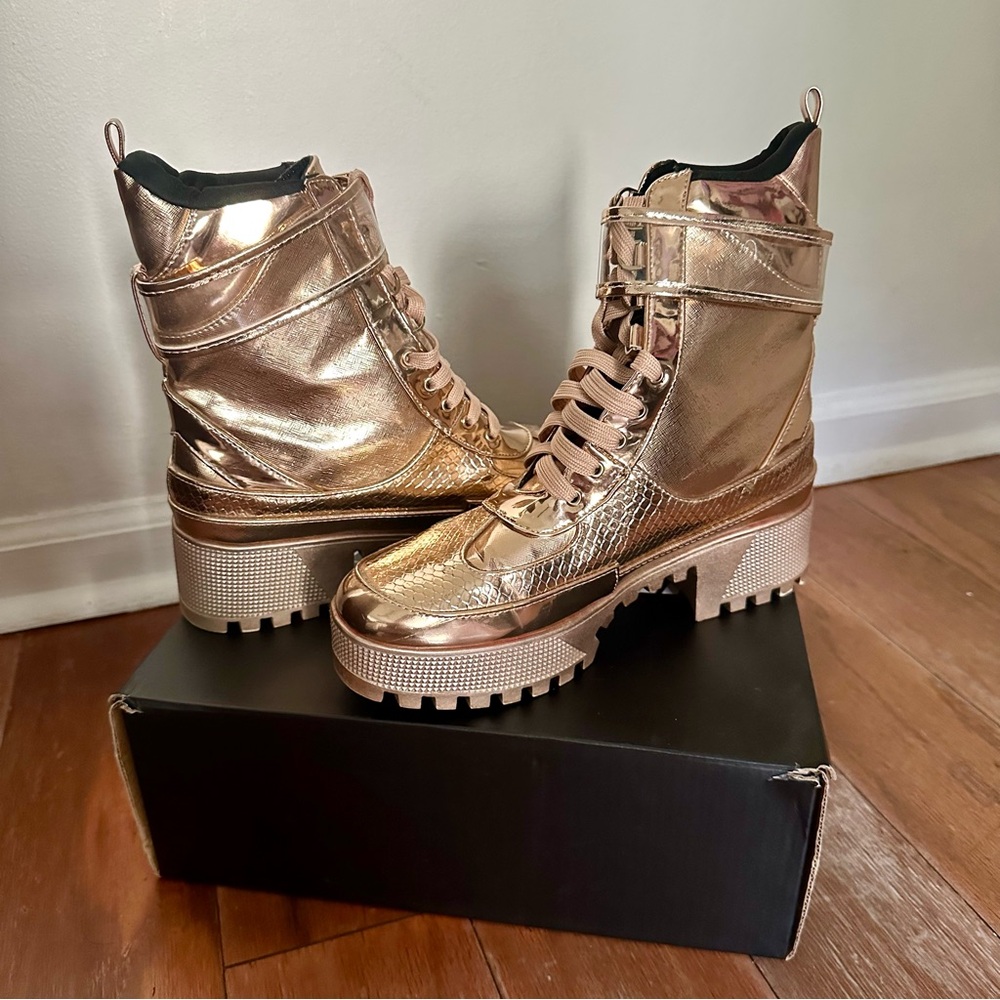 Rose Gold Lug Sole Combat Boot
